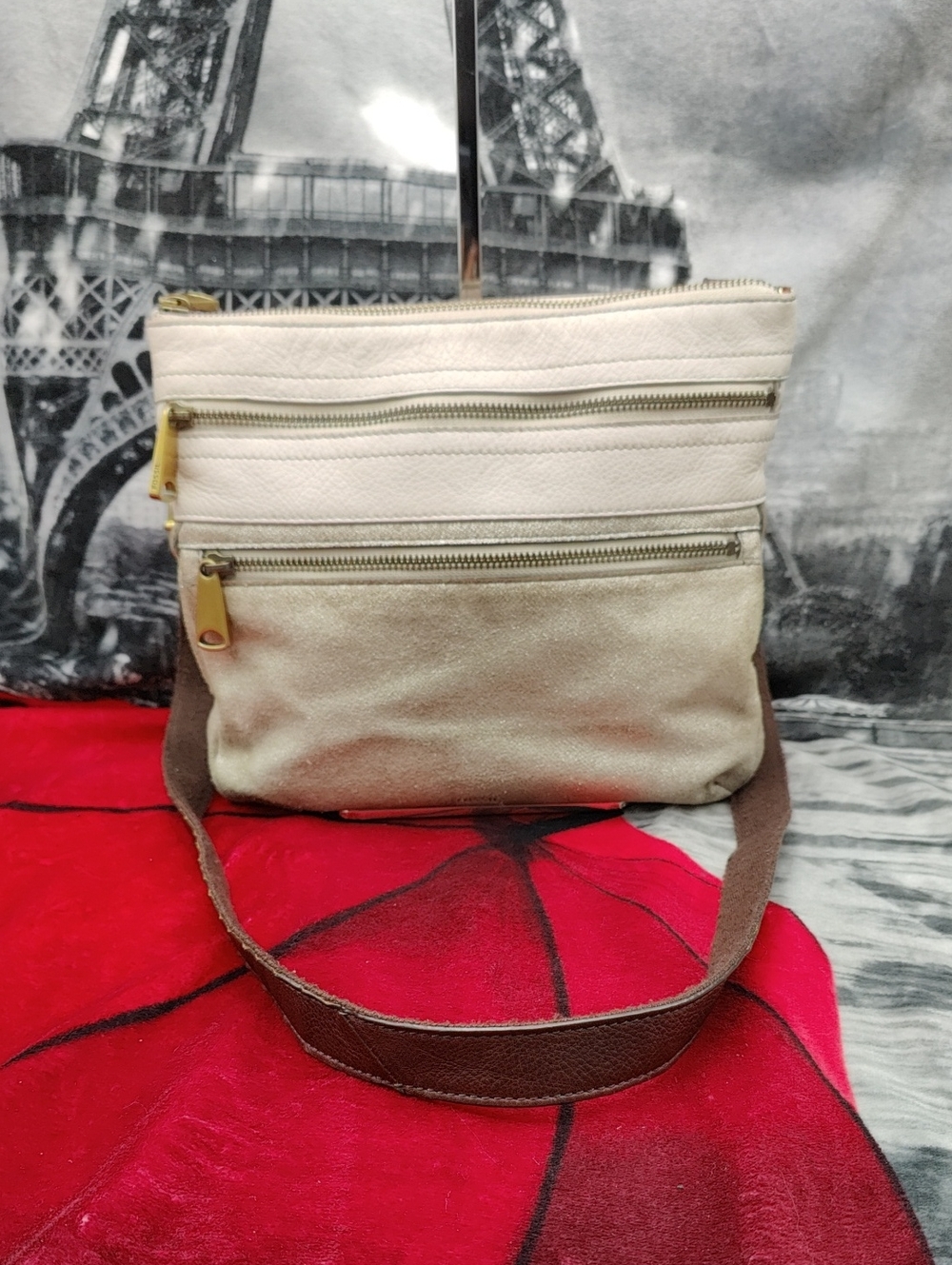 Fossil Gold And White Crossbody